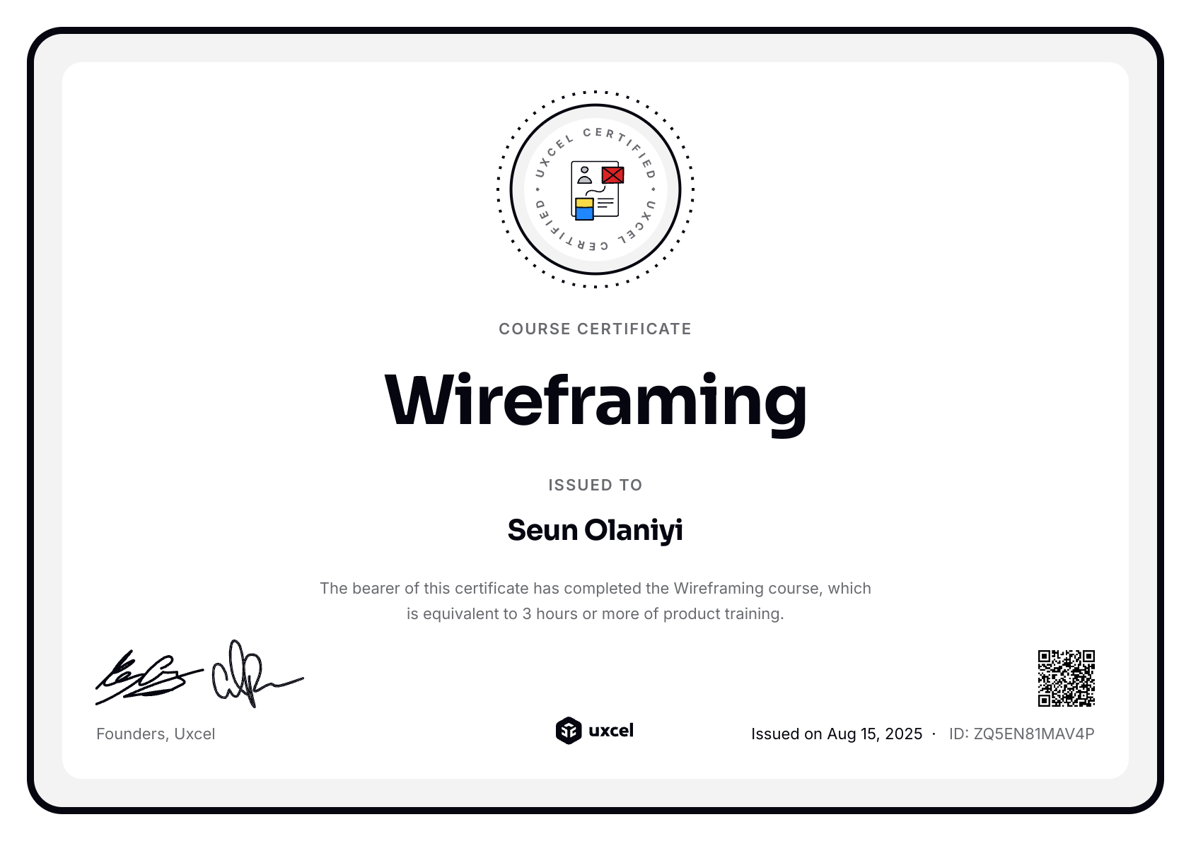 Seun Olaniyi's certificate